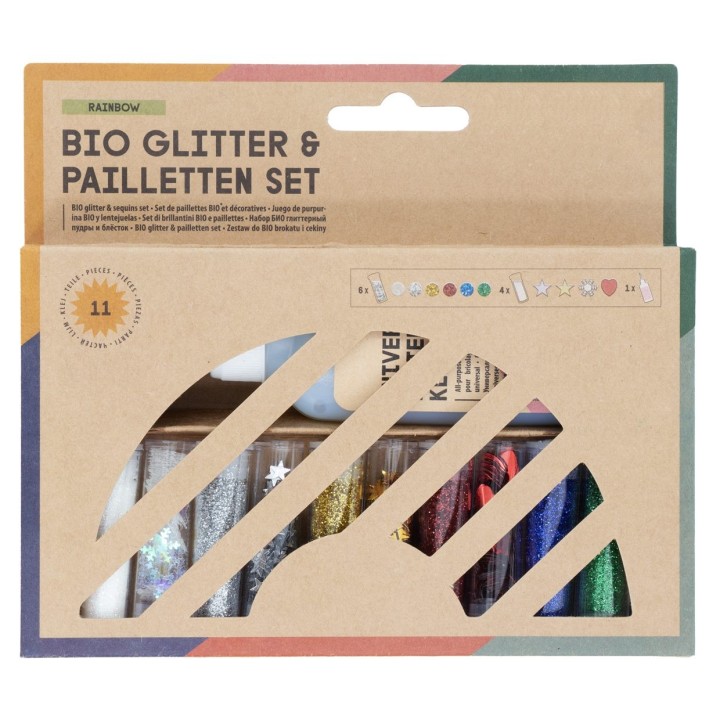 Glitter-Set, 10 Dosen Dekomat. Bio,1 Dekokleber 90g