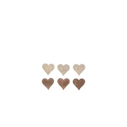 Holzstreuteile, Herzen braun/gold Glitzer, 2cm, 18St.