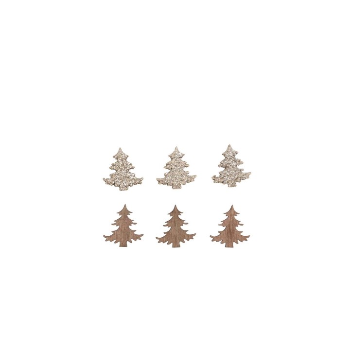 Holzstreuteile, Bäume braun/gold Glitzer, 2cm, 18St.