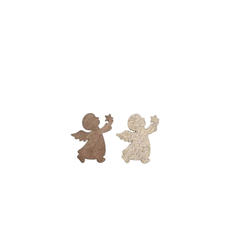 Holzstreuteile, Engel braun/gold Glitzer, 4cm, 9St.
