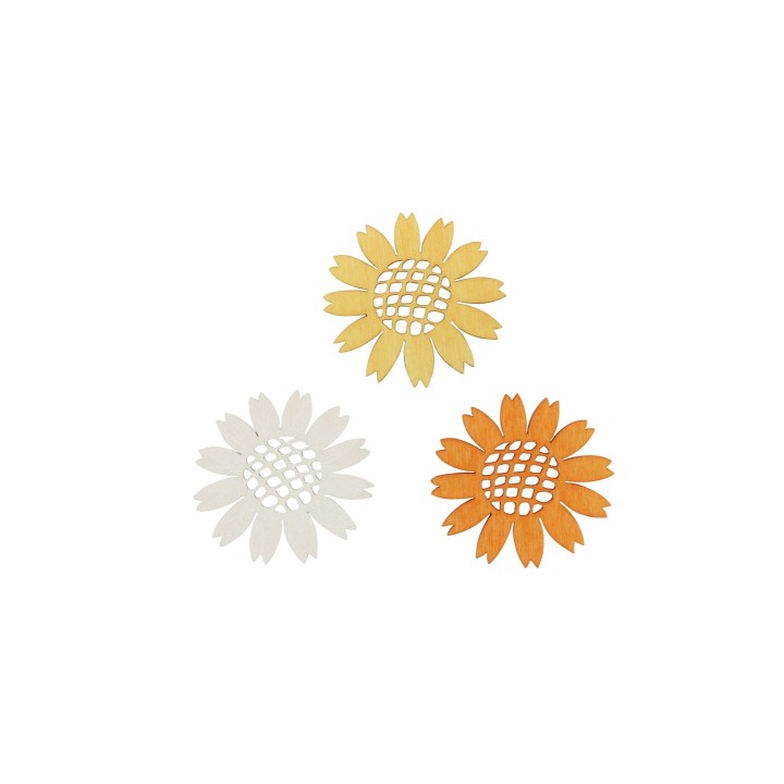 Streuteile Blumen, 4cm, 9St. Holz, gelb-orange mix, FSC