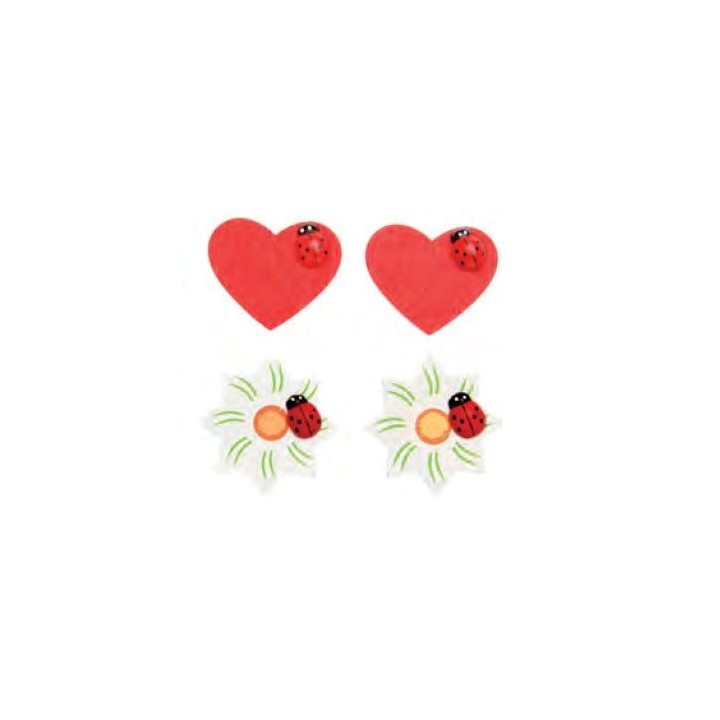 Holzstreuteile Herz/Blume 24St 3,2x3,2cm