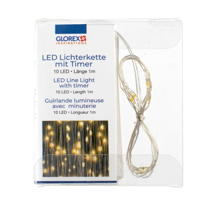 LED Lichterkette 10tlg, Timer warmweiss, 2AA Batterien, 1m