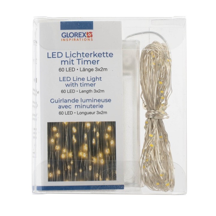 LED Lichterkette 60tlg, Timer warmweiss, 3AA Batt., 3x2m