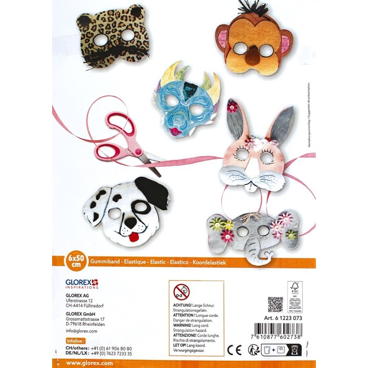 Kindermasken in 6 Motiven 6 Stück, weiss, sortiert