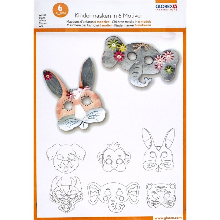 Kindermasken in 6 Motiven 6 Stück, weiss, sortiert