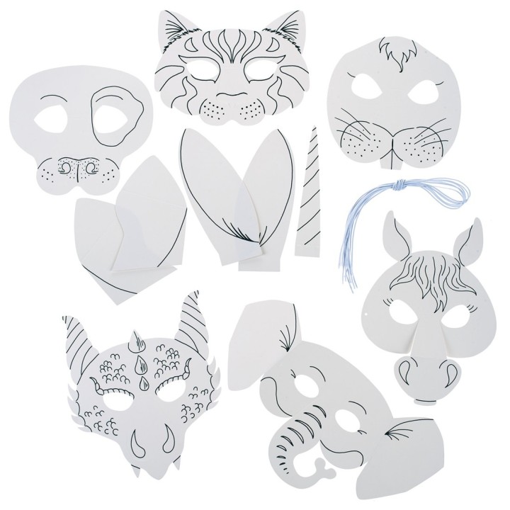 Kindermasken in 6 Motiven 6 Stück, weiss, sortiert