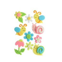 3D Filz, 10-teilig Schnecke/Biene Blume, 5x4,5cm, selbstklebend