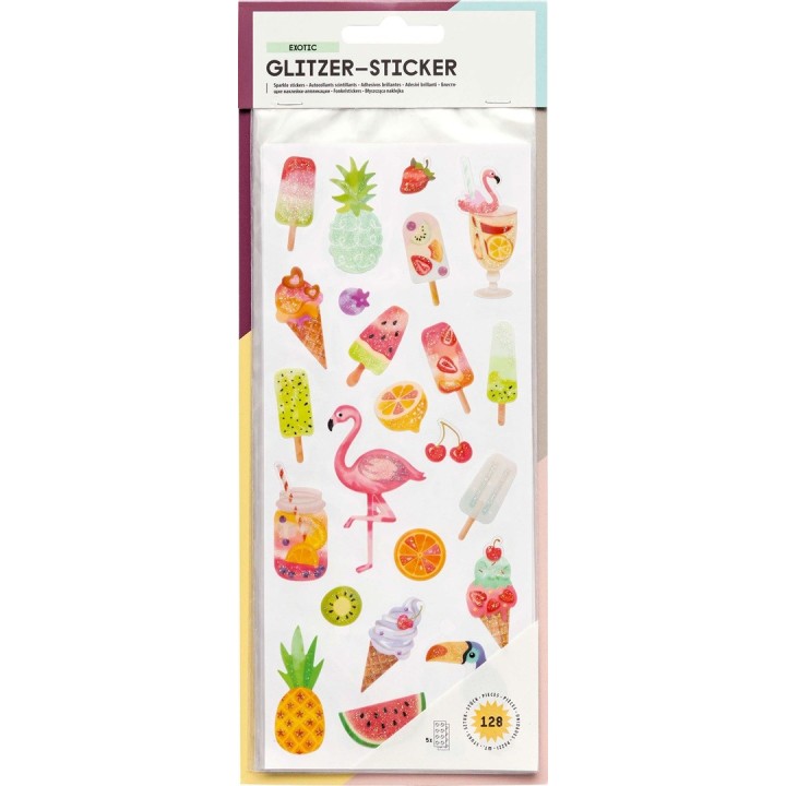 Glitzer Sticker Exotic 10x23cm 5 Blatt, Motive sortiert