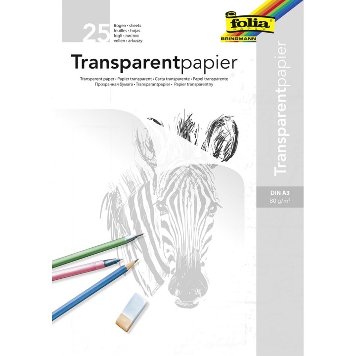 Bloc papier transparent blanc 80g, 25 feuilles, DIN A3