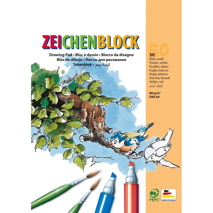 Bloc à dessin 80g/m2, DIN A4 50 feuilles, blanc