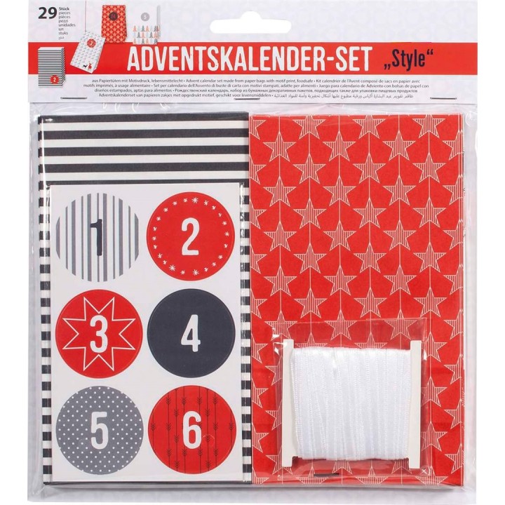 Adventskalender-Set Style 24 lebensmittelechte Tüten