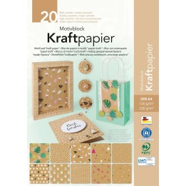 Bloc papier à motifs kraft A4 20 feuilles assorties