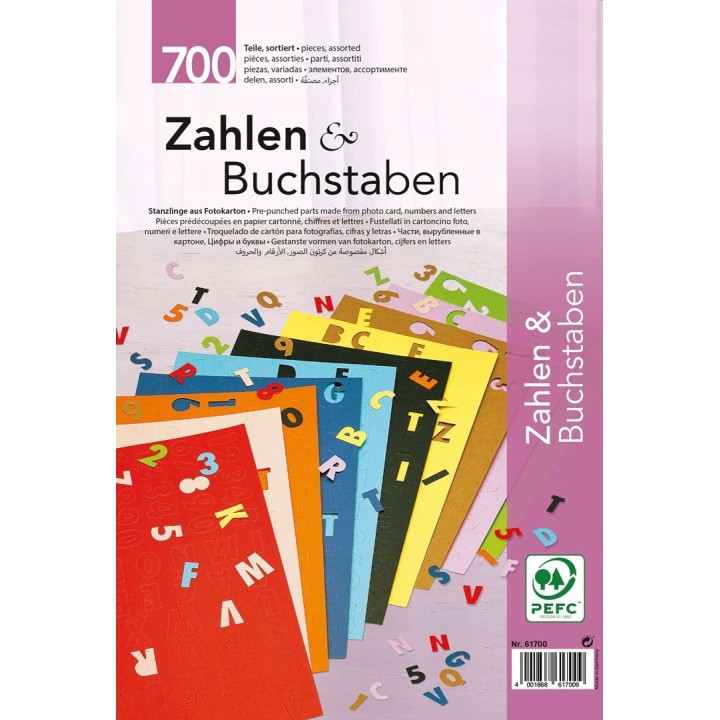 Fotokarton Stanzteile 700 St. Buchstaben+Zahlen, sortiert