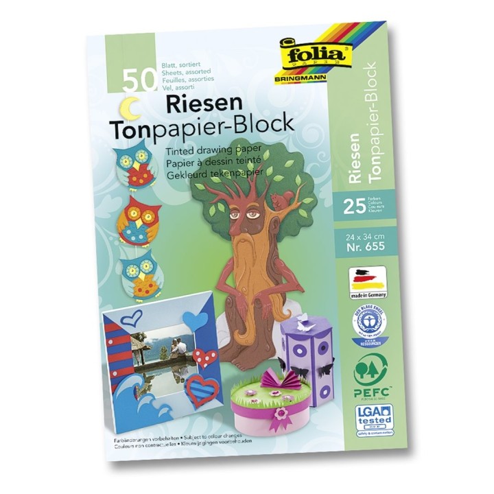 Tonzeichenpapierblock 130g/m² 24x34 cm, 50 Bl. sortiert