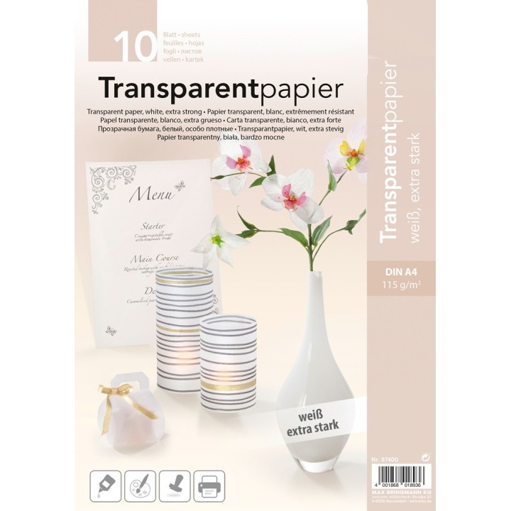Transparentpapier weiss 115g/m2, DinA 4, 10 Blatt