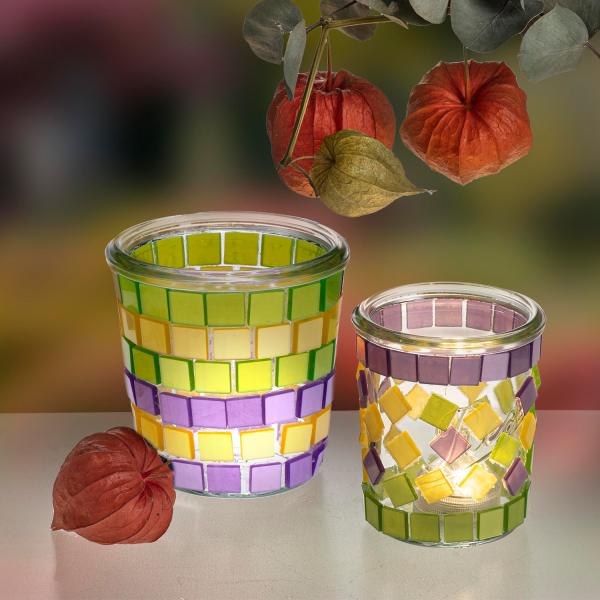 Windlicht mit Poly-Mosaik